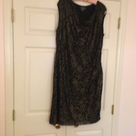 Lauren Ralph Lauren 18W Black & Gold Lace Dress - Picture 1 of 6